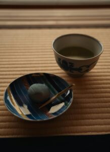 A set of matcha tea and a Japanese sweet